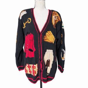 Vintage 1993 Eagles Eye Horse Cardigan Equestrian Hand Knit Sweater M